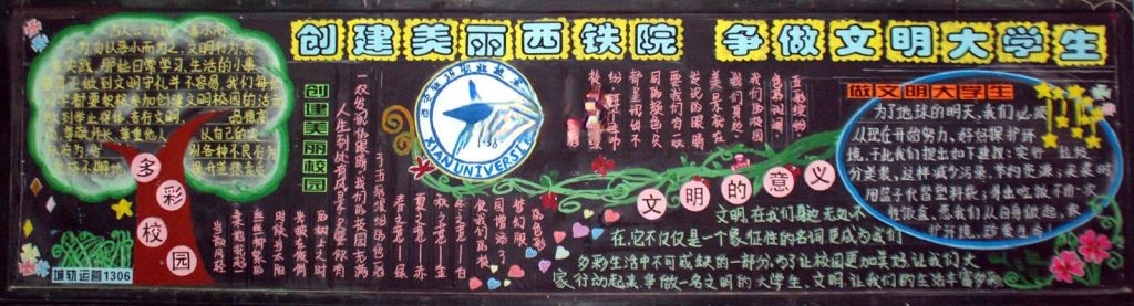创建美丽西铁院 争做文明大学生黑板报 创建美丽西铁院 争做文明大学生黑板报