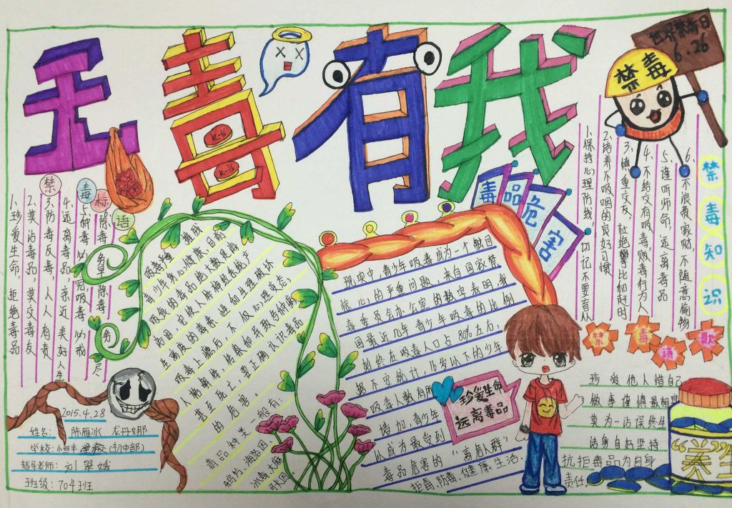 禁毒手抄报一等奖作品展示:无毒有我 禁毒手抄报一等奖作品展示:无毒有我