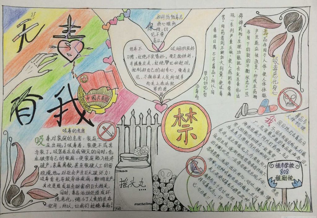 禁毒手抄报一等奖作品展示:无毒有我 禁毒手抄报一等奖作品展示:无毒有我