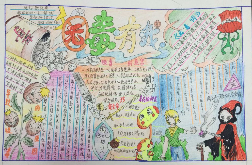 禁毒手抄报一等奖作品展示:无毒有我 禁毒手抄报一等奖作品展示:无毒有我