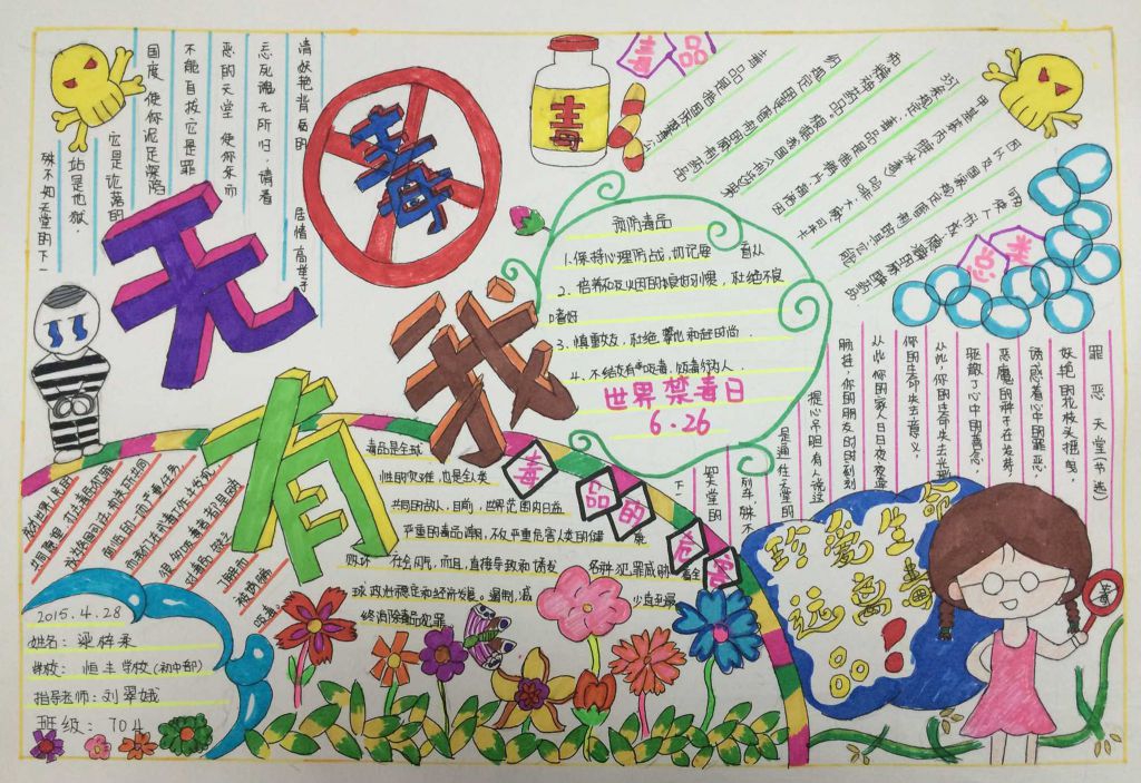 禁毒手抄报一等奖作品展示:无毒有我 禁毒手抄报一等奖作品展示:无毒有我