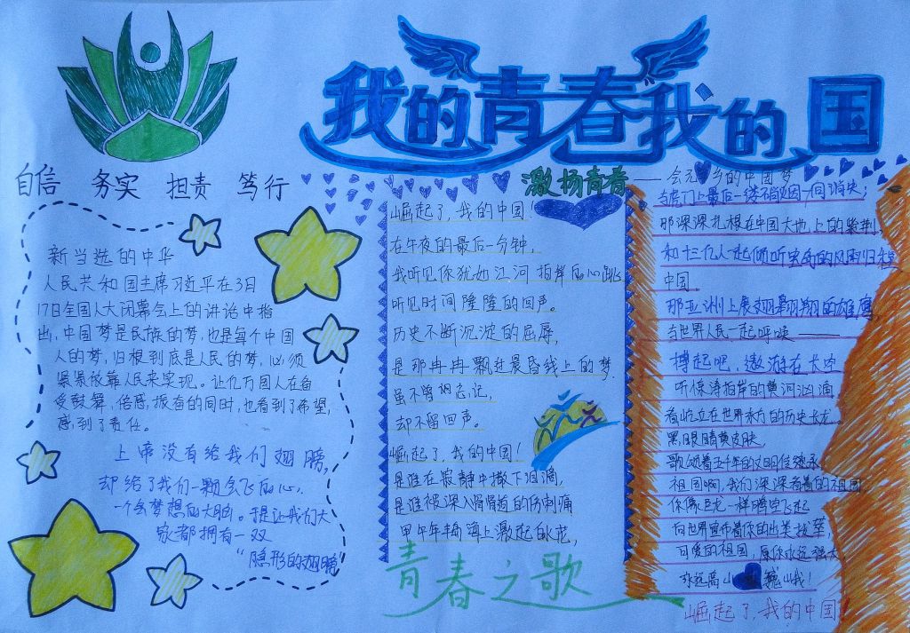 我的青春我的国家梦手抄报 我的青春我的国家梦手抄报
