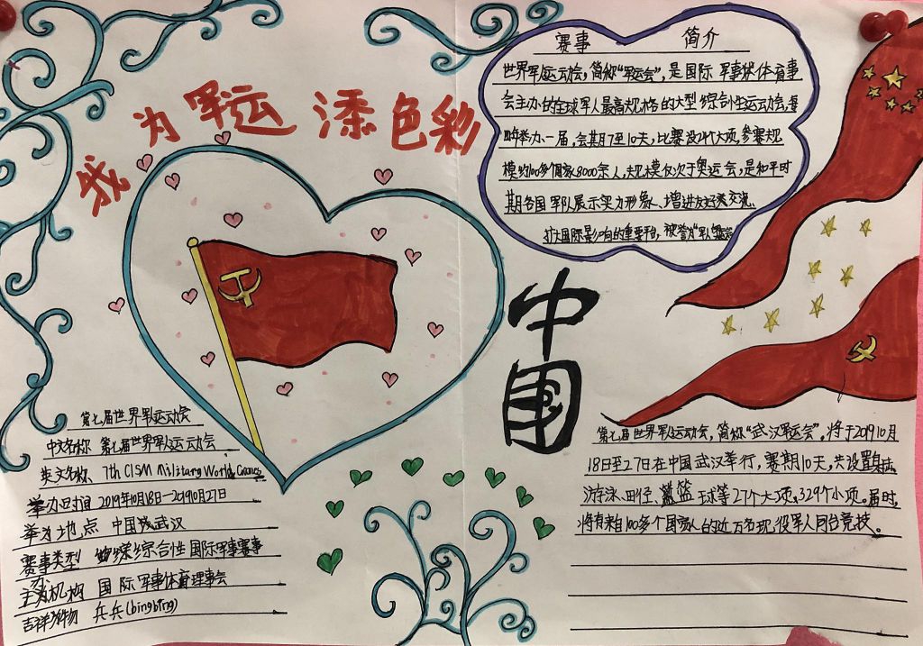世界军人运动会手抄报,我为军运添色彩 世界军人运动会手抄报,我为军运添色彩
