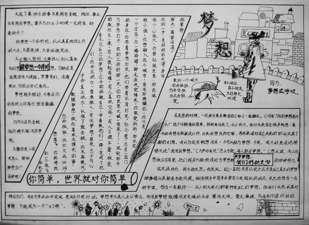 漂亮的梦想手抄报黑白版 漂亮的梦想手抄报黑白版