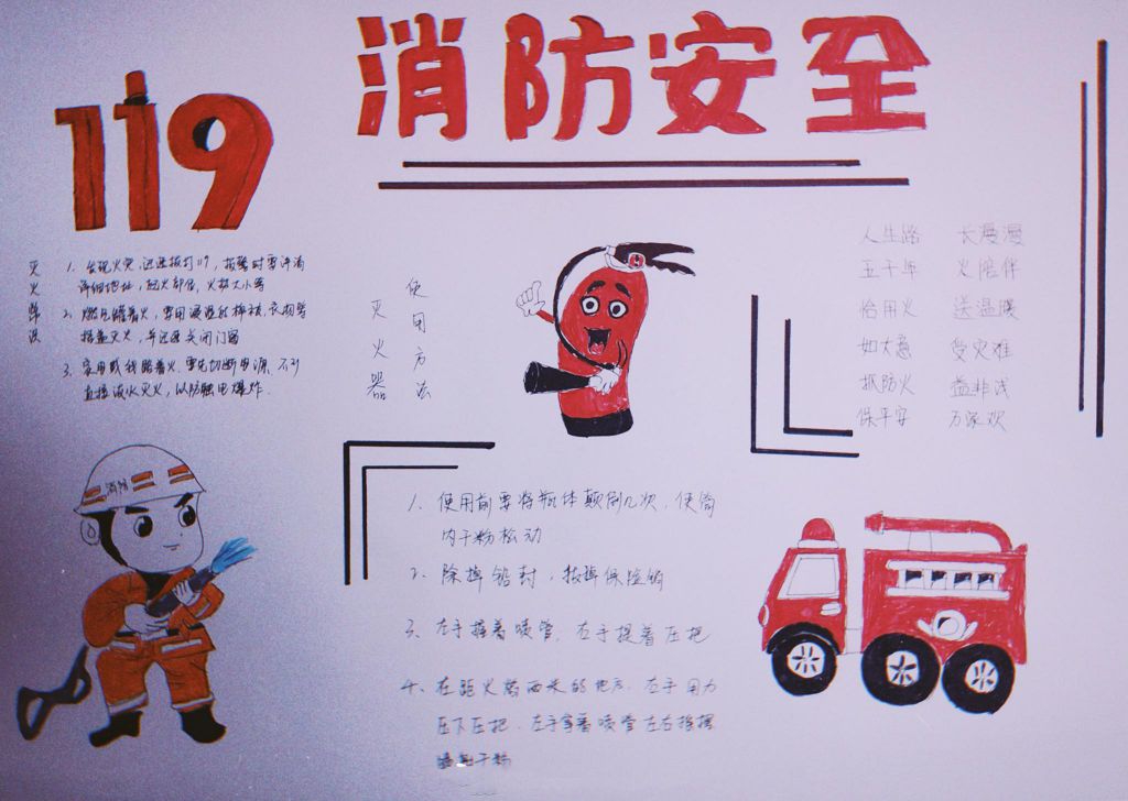 119消防安全日手抄报图片,灭火防火常识 119消防安全日手抄报图片,灭火防火常识